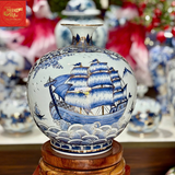  Bình Hút Lộc Thuận Buồm Xuôi gió Men Lam Vẽ Vàng 