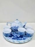  Bộ Ấm Chén Trà Hoa Sen Nền Gấm 