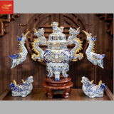  Bộ Đỉnh Hạc Men Lam Vẽ Vàng 