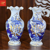  Lọ Hoa Miệng Lượn Hoa Sen Men Lam Vẽ Vàng 