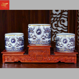  Bát Hương Song Long Chầu Nguyệt Men Lam Vẽ Vàng 