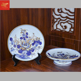  Mâm Bồng Liên Hoa Cát Tường Men Lam Vẽ Vàng 