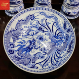  Mâm Bồng Rồng Phượng Men Lam 