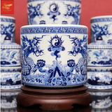  Bát Hương Song Long Chầu Nguyệt Men Lam 