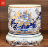  Bát Hương Sen An Phúc Men Lam Vẽ Vàng 