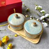  Bộ 2 -Khay mứt tết tròn - men hỏa biến 