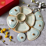  Khay mứt tết 5 cánh men hỏa biến trắng 