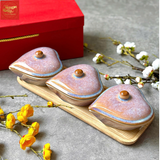  Khay mứt tết 3 Hình Trái Tim màu tím san hô 