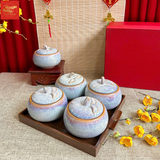  Bộ 4 -Khay mứt tết dáng bí - men hỏa biến 