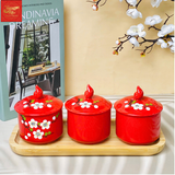  Hũ Mứt Tết Màu Đỏ Hoa Mai 