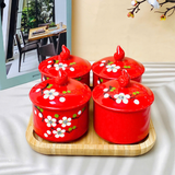  Hũ Mứt Tết Màu Đỏ Hoa Mai 