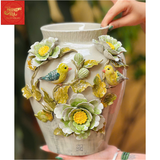  Lọ Hoa Đắp Nổi Chim Hoa H28 