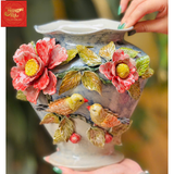  Lọ Hoa Đắp Nổi Chim Hoa H23 