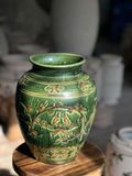  Lọ Hoa Khắc Nổi Hoa Dây Màu Xanh Lục 