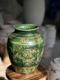  Lọ Hoa Khắc Nổi Hoa Dây Màu Xanh Lục 