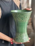  Lọ Hoa Khắc Nổi Dáng Ly Hoa Dây Màu Xanh Lục Bảo H27 