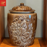  Hũ Gạo Khắc Nổi Hoa Văn Màu Nâu Bóng 