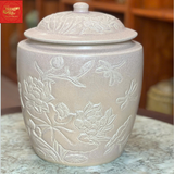  Hũ Gạo Khắc Nổi Hoa Văn Màu Trắng Ngà 