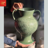  Lọ Hoa Khắc Nổi Men Lục Bảo H27 