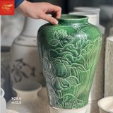  Lọ Hoa Khắc Nổi Men Lục Bảo H29 