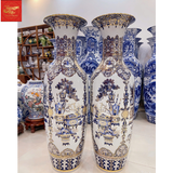  Lọ Lộc Bình Tứ Cảnh Cổ Đồ Men Lam Vẽ Vàng 1M40 