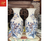  Lọ Lộc Bình Chim Hoa Men Lam Vẽ Vàng 