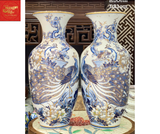  Lọ Lộc Bình Công Danh Phú Qúy Men Lam Vẽ Vàng 