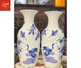  Lọ Lộc Bình Tùng Hạc Nền Gấm Men Lam 