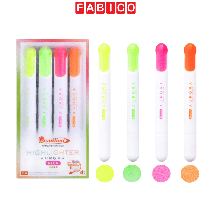 Bút Dạ Quang Aurora Set Neon 4 Màu Quantum Elephant– Bộ Bút Highlight Neon Cao Cấp Cho Học Tập Và Văn Phòng