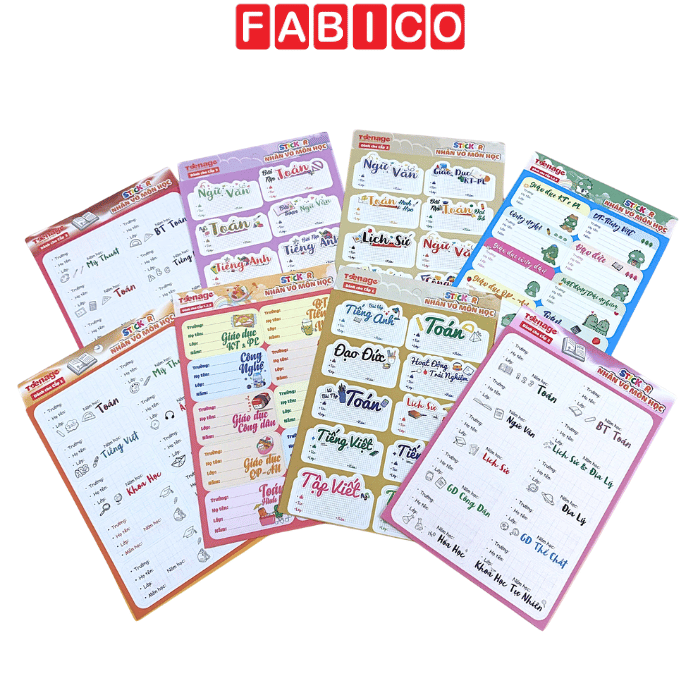 Xấp 30 Nhãn Vở Môn Học Cấp 1, Cấp 2, Cấp 3 – Nhãn Vở Cắt Sẵn, Có Keo Dán Tiện Lợi, Hình In Sắc Nét