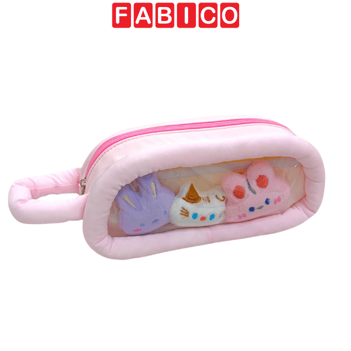 Hộp Bút Vải Mềm Yescholar 9431 Kèm Sticker Thú Bông Trong Suốt 2 Ngăn Có Quai Xách