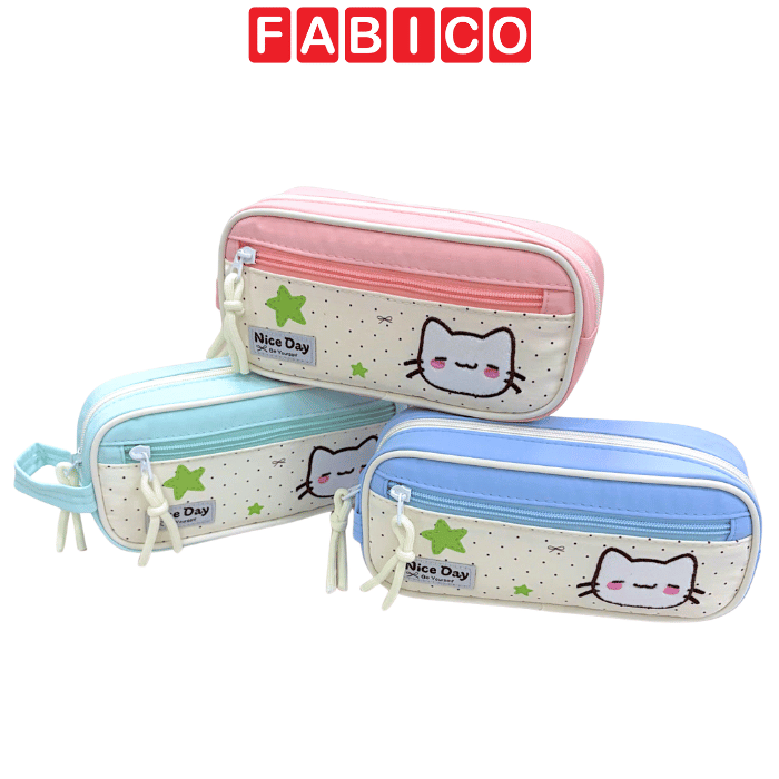 Hộp Bút Vải Canvas Thêu Hình Mèo Cute Nice Day Yescholar 9377 – Bóp Viết Học Sinh Nhiều Ngăn Dung Tích Lớn