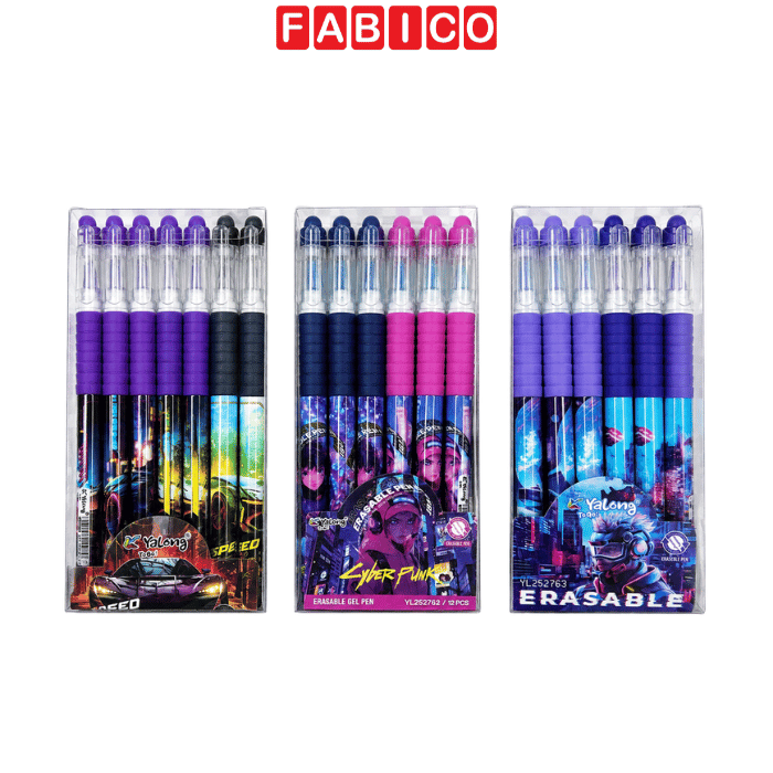 Hộp 12 Bút Gel Xóa Được 0.5mm Yalong – Nét Viết Thanh Mảnh, Mực Đậm, Dễ Tẩy Xóa