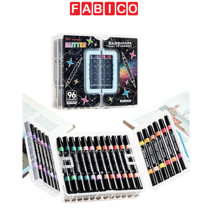 Bộ Bút Nhũ Glitter Marker Truecolor 72/96 Màu Hai Đầu