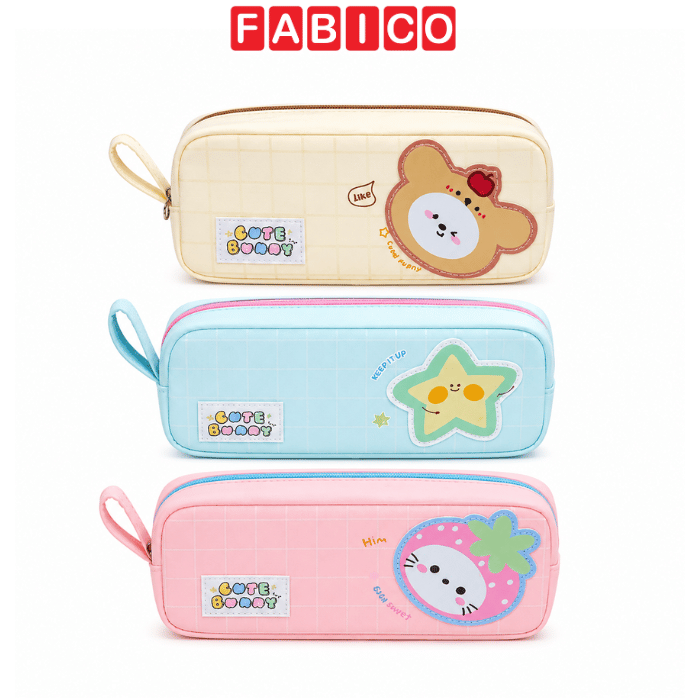 Bóp Viết Học Sinh Yescholar 9420 Dáng Hộp Chữ Nhật Có Quai Xách – Họa Tiết Grid Cute Teddy Chống Thấm, Sức Chứa Lớn