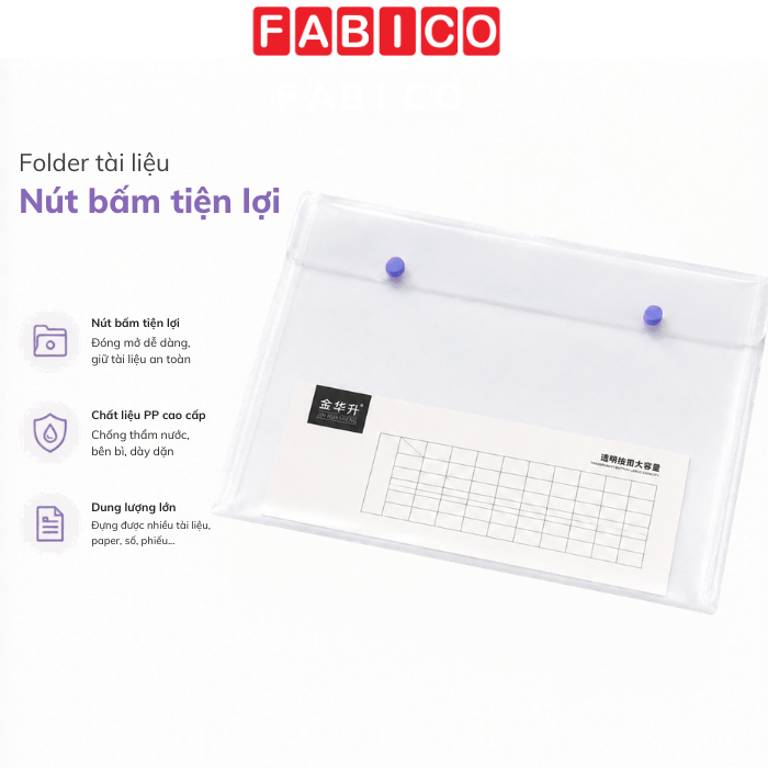 Bìa Nút A4 Màu Trắng A4-316 Trong Suốt Chống Nước – Túi Đựng Hồ Sơ Tài Liệu Khổ A4