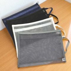 Túi lưới Trong Suốt A4 KinhShion Túi 2 Ngăn Có Khóa Kéo Đựng Tài Liệu