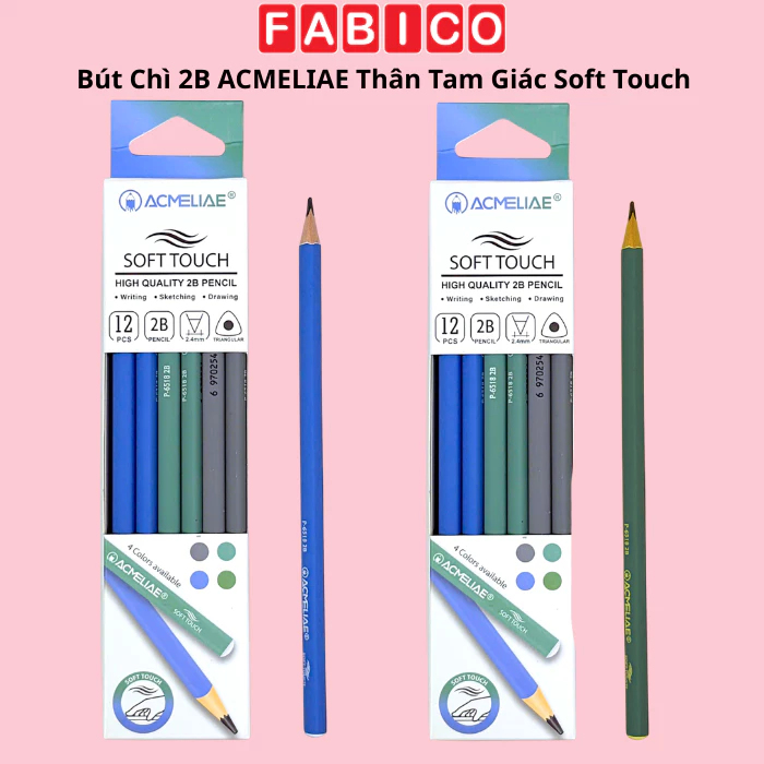 Hộp 12 Cây Bút Chì Vẽ Sketch 2B ACMELIAE Soft Touch Thân Tam Giác P-6518