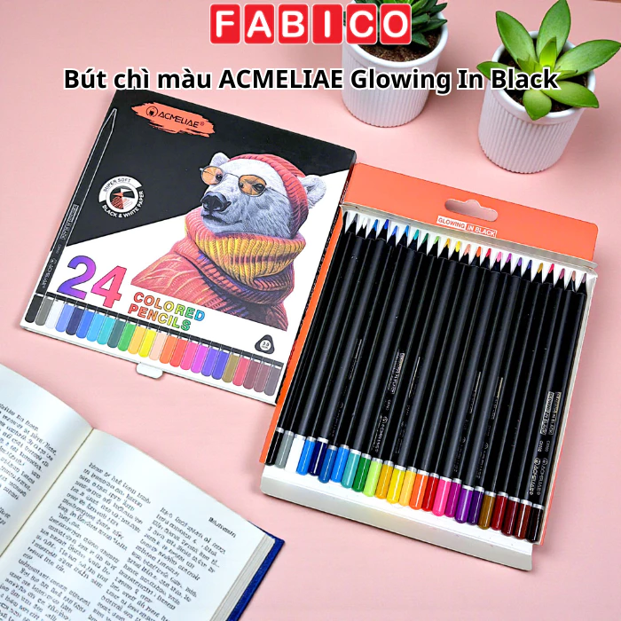 Bút Chì Màu ACMELIAE Glowing In Black 24 Màu Ruột Mềm 3.0mm