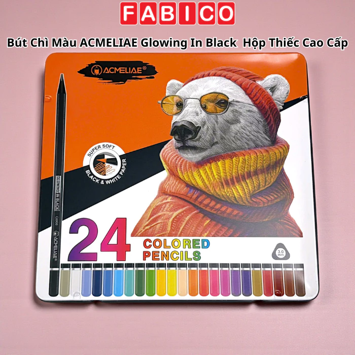 Bút Chì Màu ACMELIAE Glowing In Black 24 Màu Hộp Thiếc Cao Cấp 3.0mm