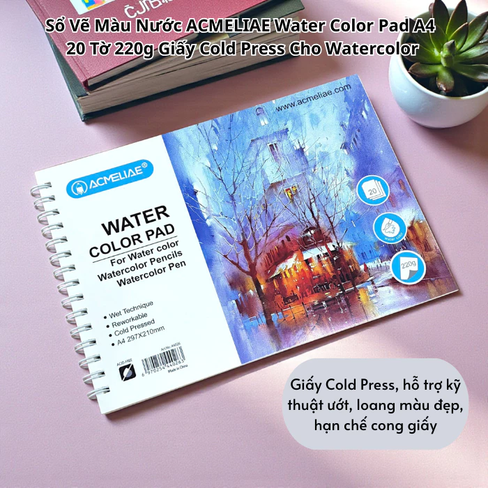 Sổ Vẽ Màu Nước A4 Water Color Pad ACMELIAE Gáy Lò Xo