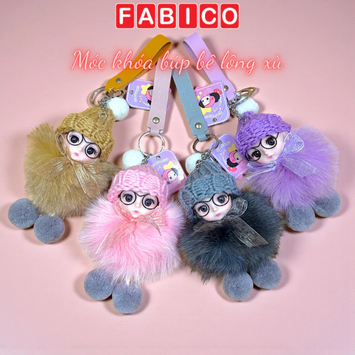 Móc khóa búp bê lông xù đội mũ len dễ thương treo túi xách balo phong cách Hàn Quốc