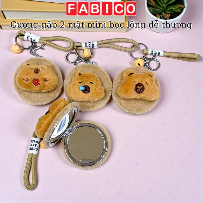 Gương Mini 2 Mặt Bọc Lông Dễ Thương Có Móc Khóa Nhỏ Gọn