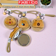 Gương Mini 2 Mặt Bọc Lông Dễ Thương Có Móc Khóa Nhỏ Gọn