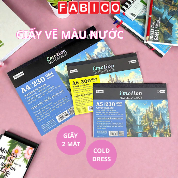 Tập 12 Tờ Giấy Vẽ Màu Nước Emotion Masters Paper 2 Mặt Cold Hot Press