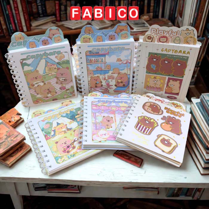 Sổ Tay Ghi Chú Lò Xo 80G 160 Trang Size B6 Sổ Tay Dễ Thương Capybara Kèm Phân Trang Cute