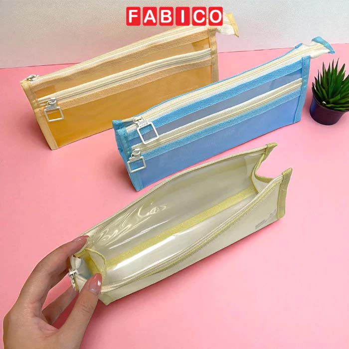 Bóp Viết Nhựa Dạng Lưới KinhShion XL6223 - Túi Lưới 2 Ngăn Khóa Kéo Khoang Rộng Thoáng Khí