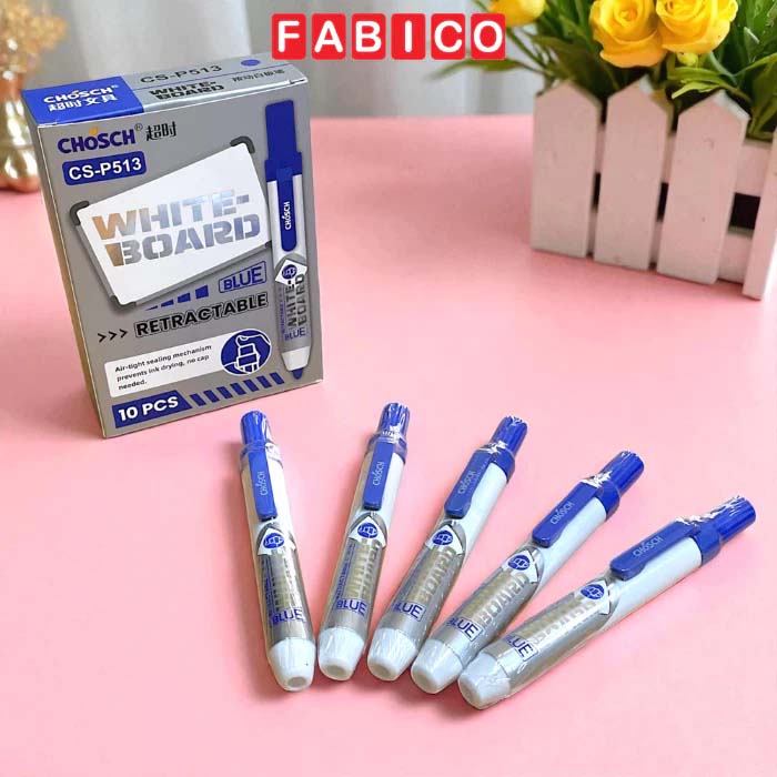 Hộp 10 Cây Bút Lông Bảng Viết Bảng Trắng Xóa Được - CHOSCH CS-P513 Mực Xanh