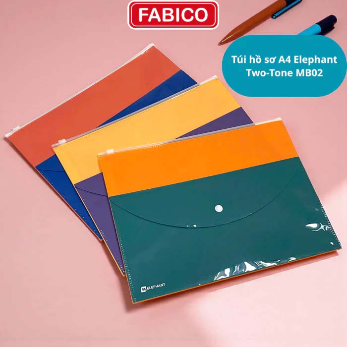 Túi Đựng Hồ Sơ A4 Elephant Two-Tone MB02 - 2 Ngăn Khóa Zip Và Nút Bấm