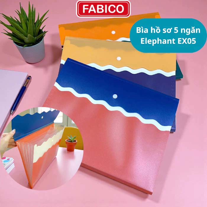 Bìa Nút Hồ Sơ A4 Accordion 5 Ngăn Elephant EX05